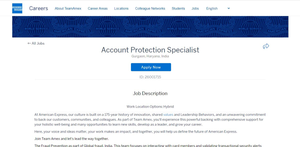 American Express Recruitment Drive; Hiring Account Protection Specialist