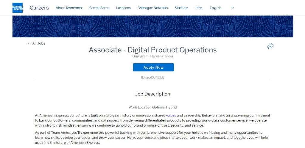 American Express Recruitment Drive; Hiring Associate