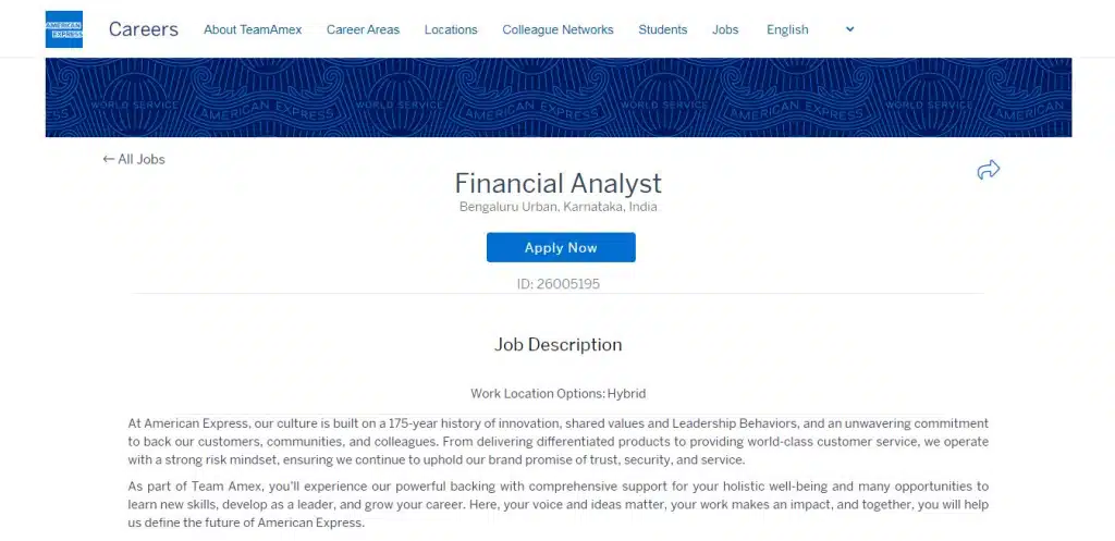 American Express Recruitment Drive; Hiring Financial Analyst