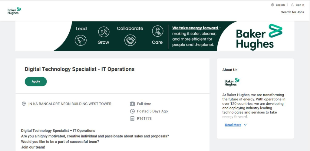 Baker Hughes Recruitment Drive; Hiring IT Operations Specialist