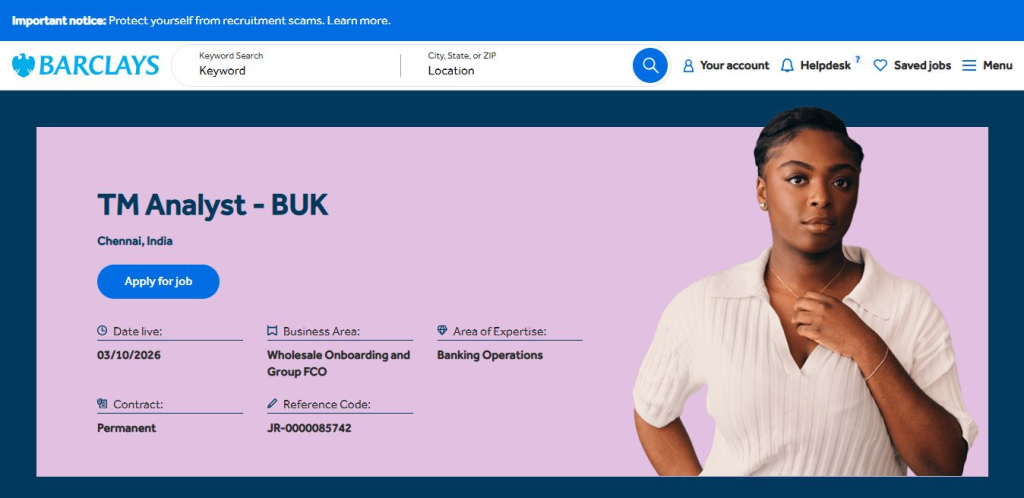 Barclays Recruitment Drive; Hiring Analyst