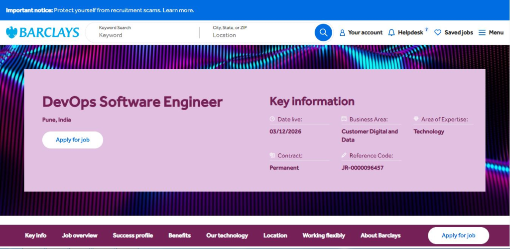 Barclays Recruitment Drive; Hiring DevOps Engineer