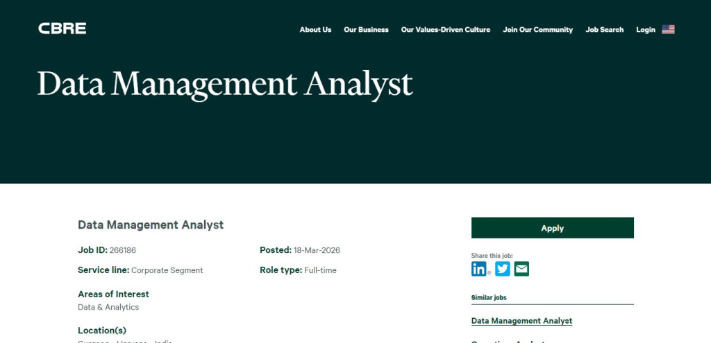 CBRE Recruitment Drive; Hiring Data Management Analyst