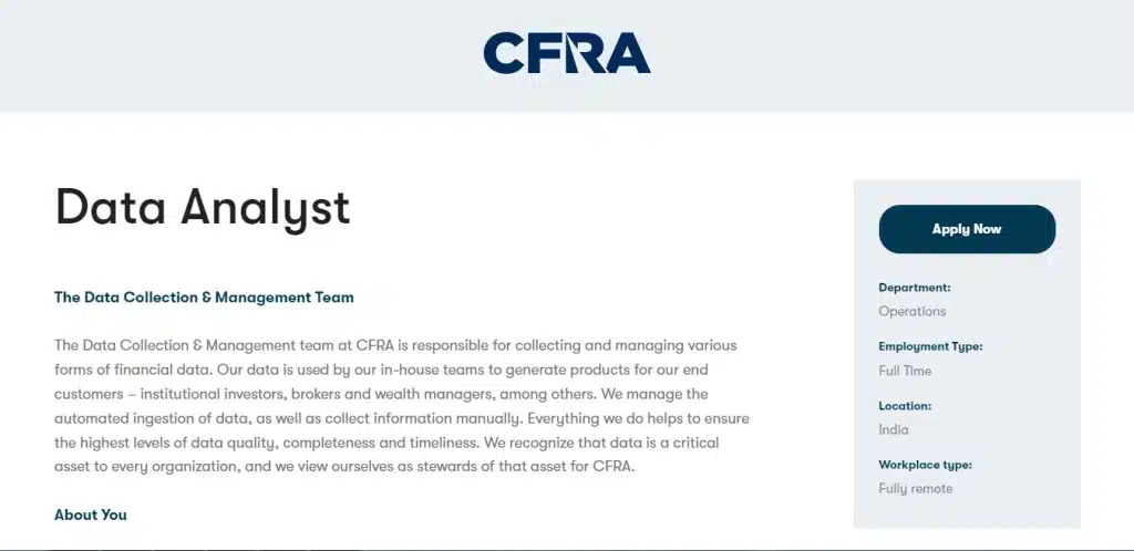 CFRA Work from Home Jobs; Hiring Data Analyst