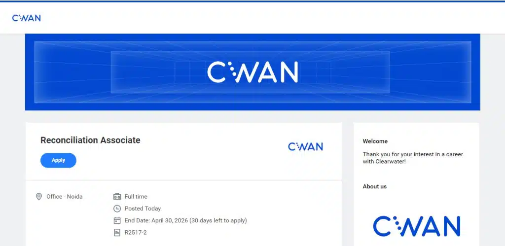 Clearwater Analytics Recruitment Drive; Hiring Reconciliation Analyst
