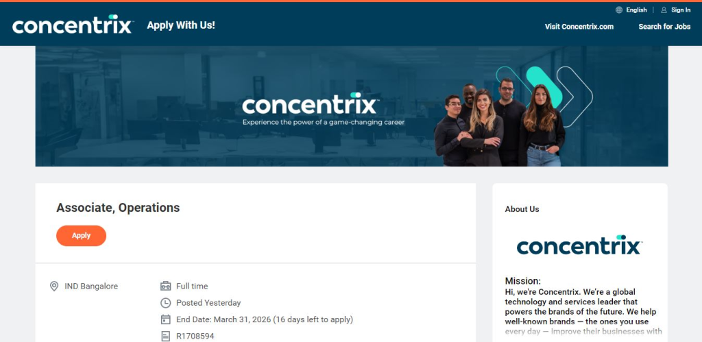 Concentrix Recruitment Drive; Hiring Operations Associate