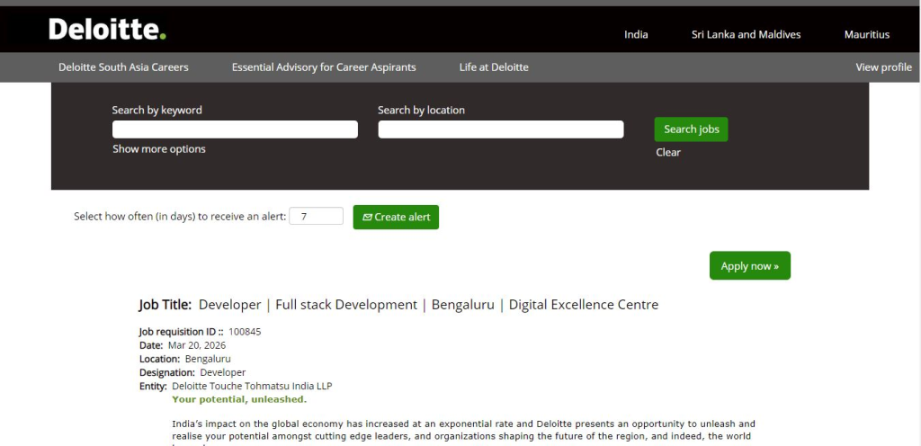 Deloitte Recruitment Drive; Hiring Developer