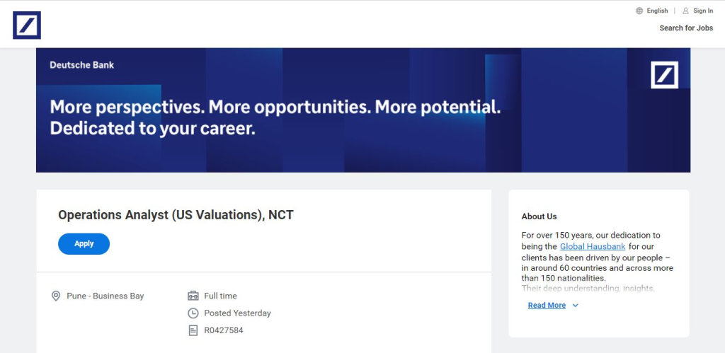 Deutsche Bank Recruitment Drive; Hiring Operations Analyst