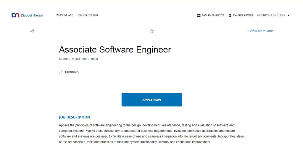 Diebold Nixdorf Recruitment Drive; Hiring Associate Software Engineer