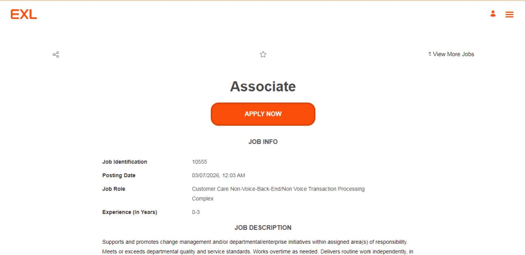 EXL Recruitment Drive; Hiring Associate