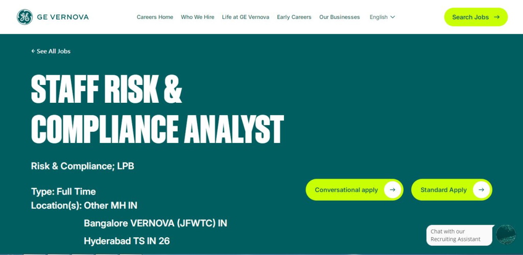 GE Vernova Work from Home Jobs; Hiring Staff Risk & Compliance Analyst