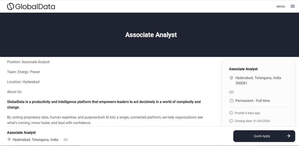 GlobalData Recruitment Drive; Hiring Associate Analyst
