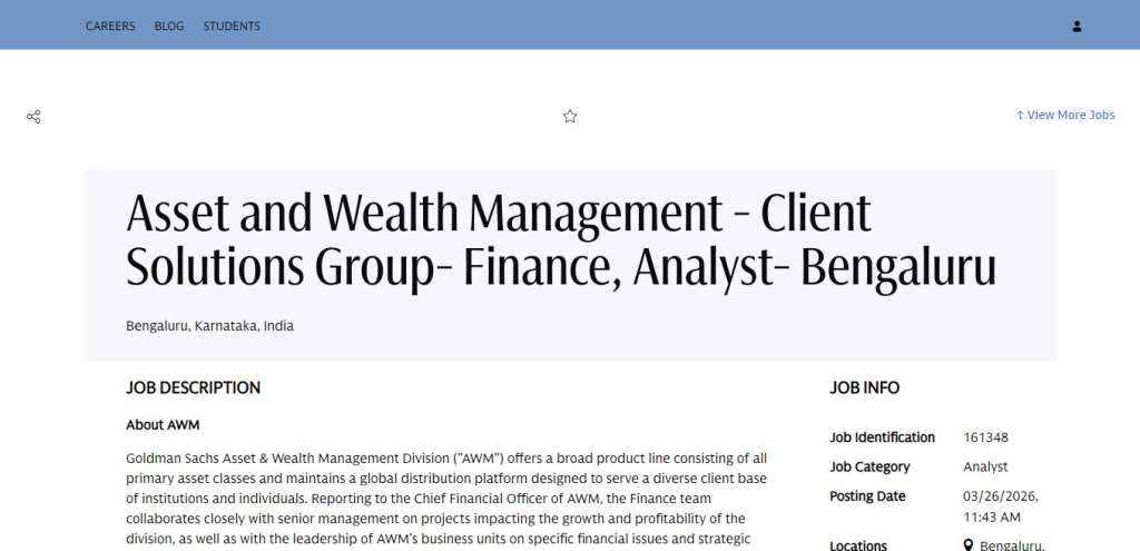 Goldman Sachs Recruitment Drive; Hiring Analyst