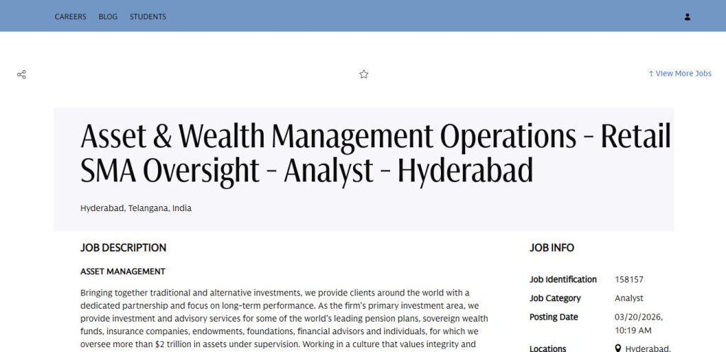 Goldman Sachs Recruitment Drive; Hiring Analyst