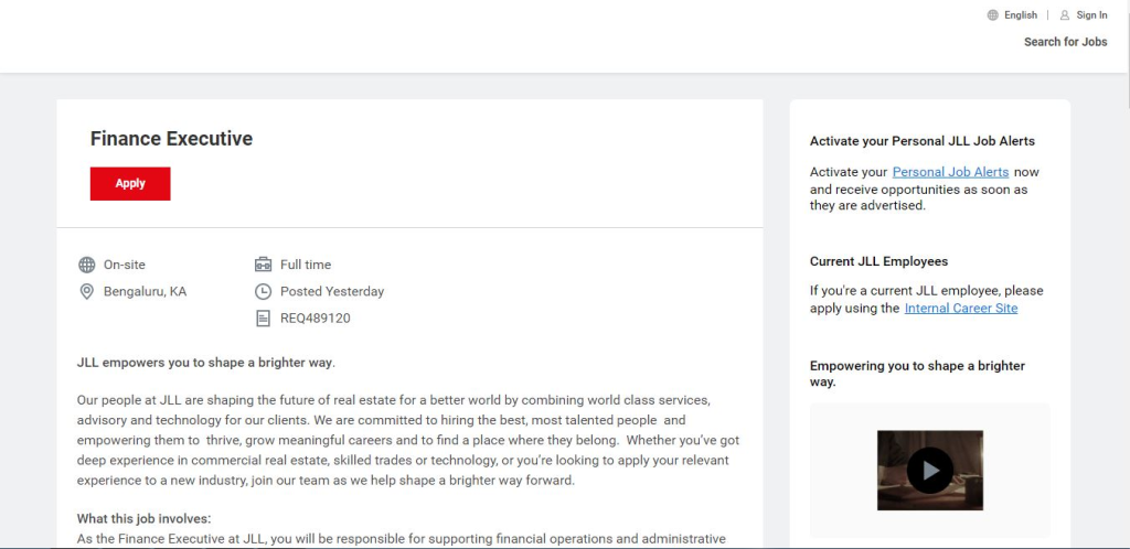 JLL Recruitment Drive; Hiring Finance Executive