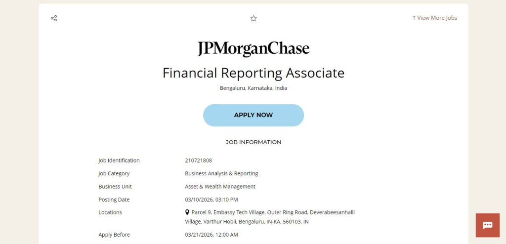 JPMorgan & Chase Recruitment Drive; Hiring Financial Reporting Associate