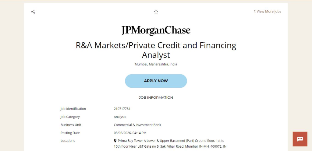 JPMorgan & Chase Recruitment Drive; Hiring Analyst