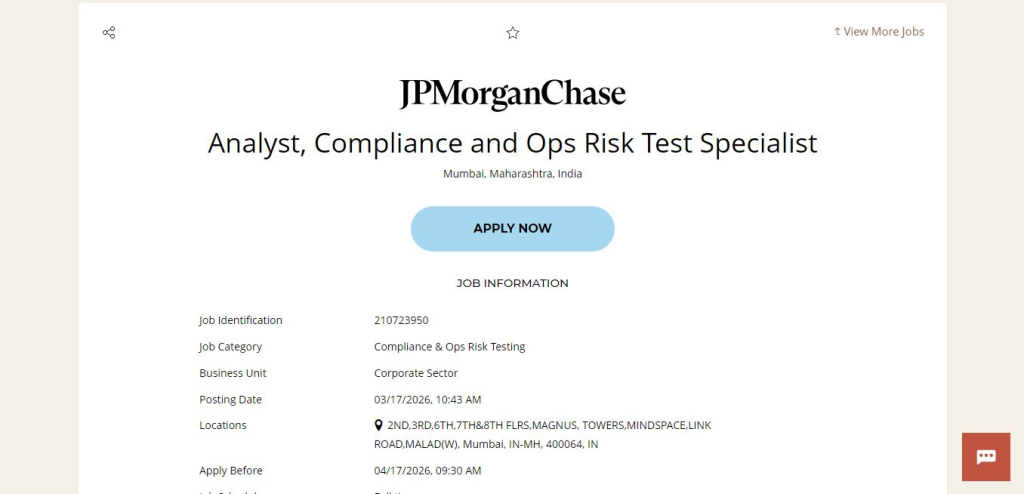 JPMorgan & Chase Recruitment Drive; Hiring Analyst