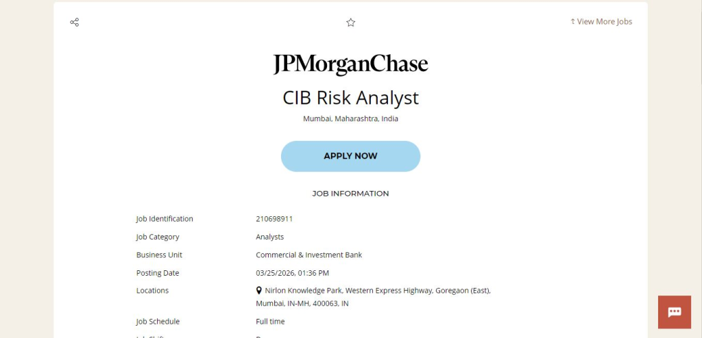JPMorgan & Chase Recruitment Drive; Hiring CIB Risk Analyst