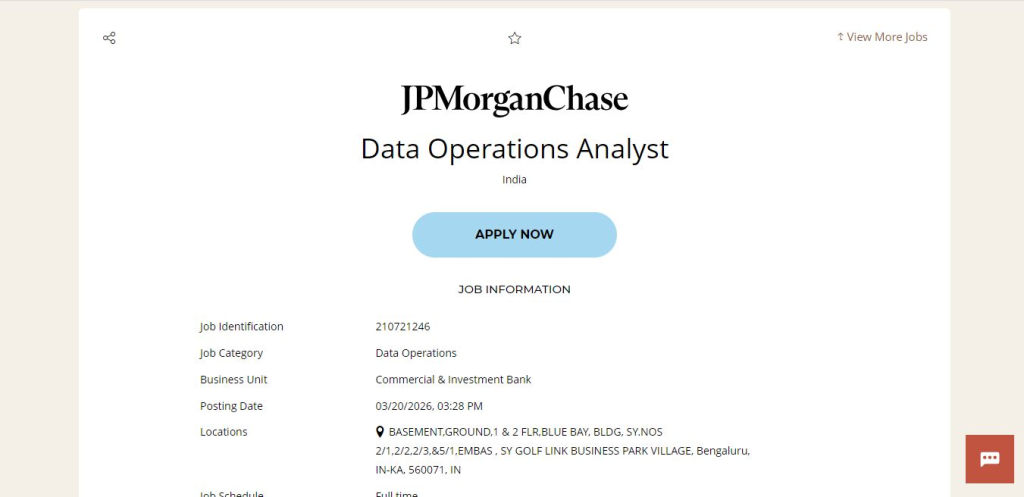 JPMorgan & Chase Recruitment Drive; Hiring Data Operations Analyst