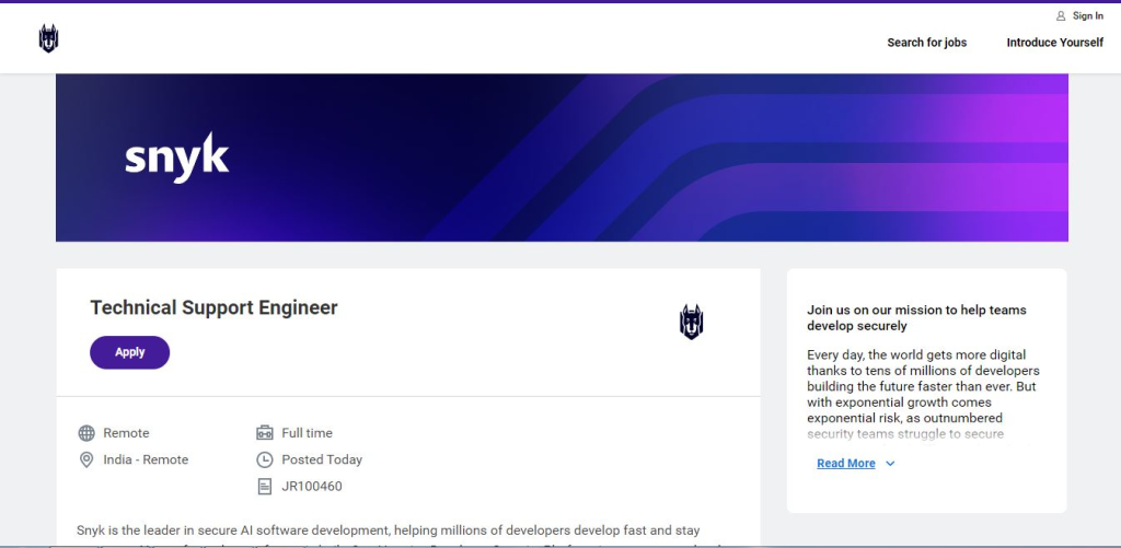 Synk Work from Home Jobs; Hiring Technical Support Engineer