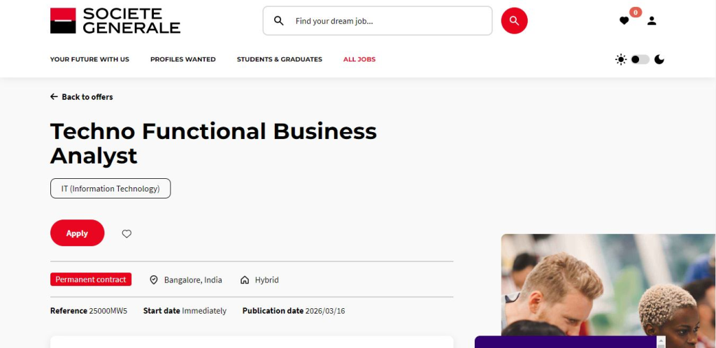 Societe Generale Recruitment Drive; Hiring Business Analyst