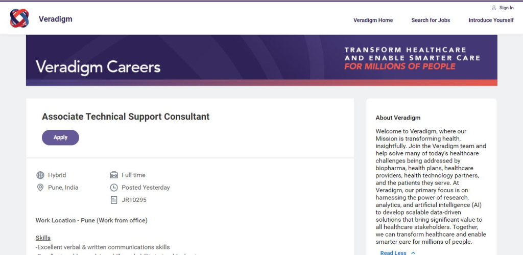 Veradigm Recruitment Drive; Hiring Associate Technical Support