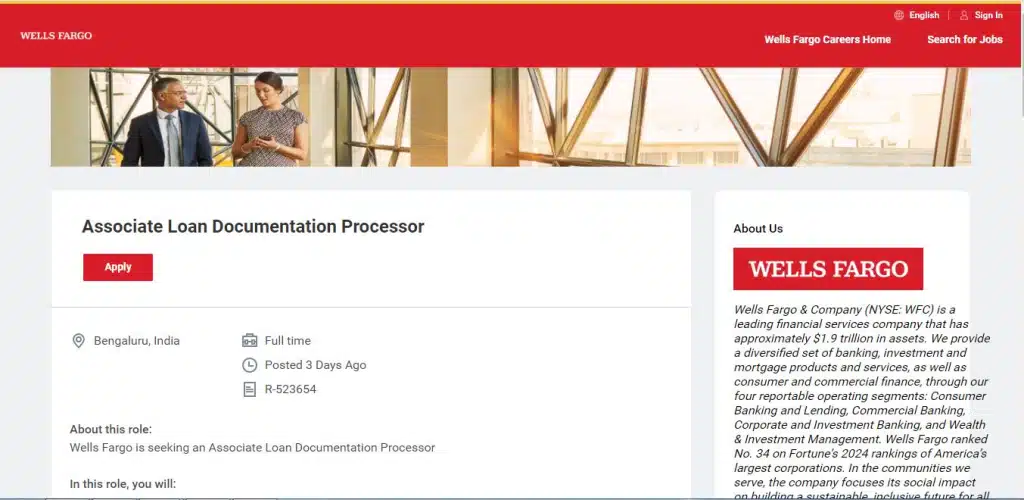 Wells Fargo Recruitment Drive; Hiring Associate