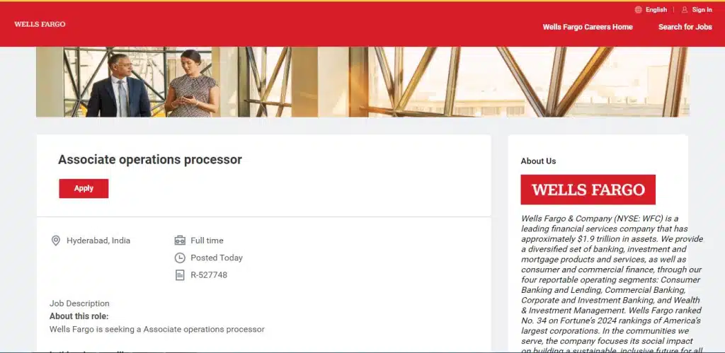 Wells Fargo Recruitment Drive; Hiring Associate Operations Processor