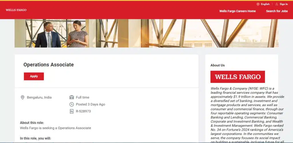 Wells Fargo Recruitment Drive; Hiring Operations Associate