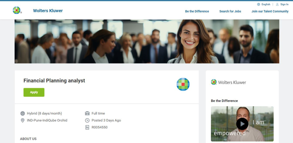 Wolters Kluwer Recruitment Drive; Hiring Financial Planning analyst 