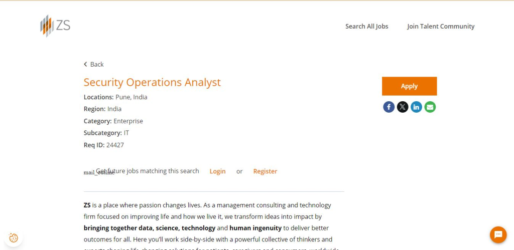 ZS Recruitment Drive; Hiring Security Operations Analyst