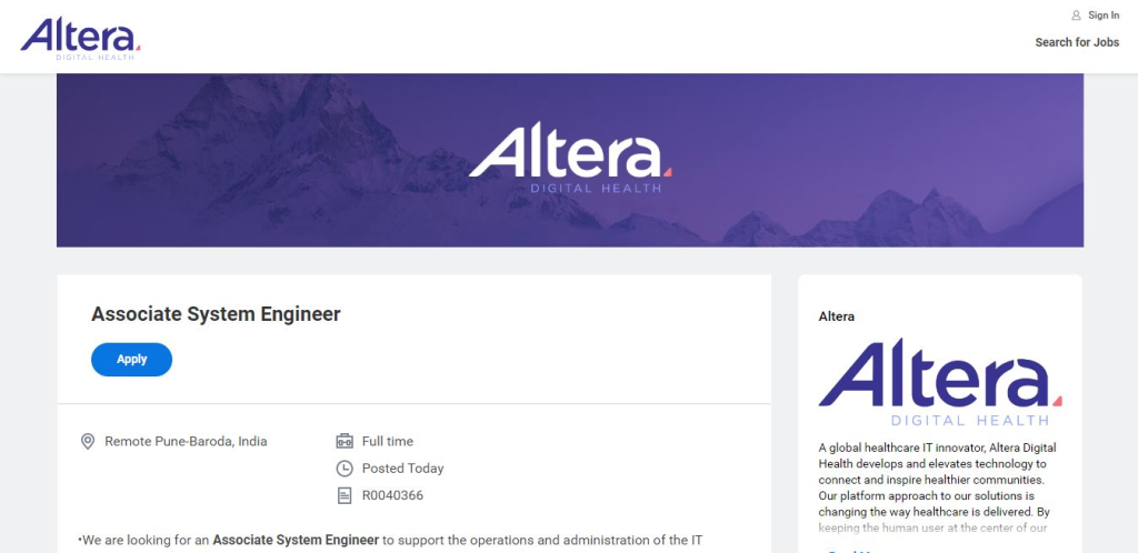 Altera Digital Health Work from Home Jobs; Hiring Associate System Engineer