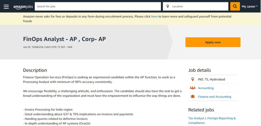 Amazon Recruitment Drive; Hiring FinOps Analyst