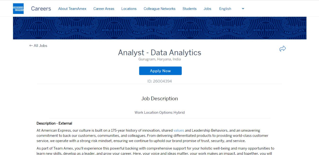 American Express Recruitment Drive; Hiring Analyst
