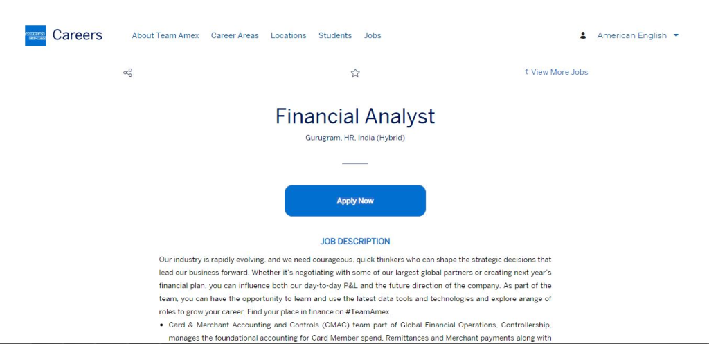American Express Recruitment Drive; Hiring Financial Analyst