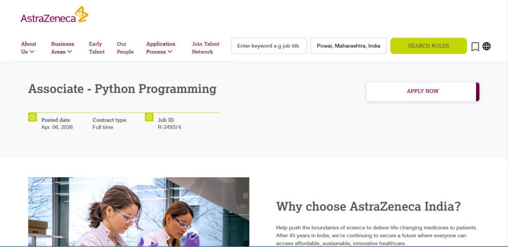 AstraZeneca Recruitment Drive; Hiring Associate (Python Programming)