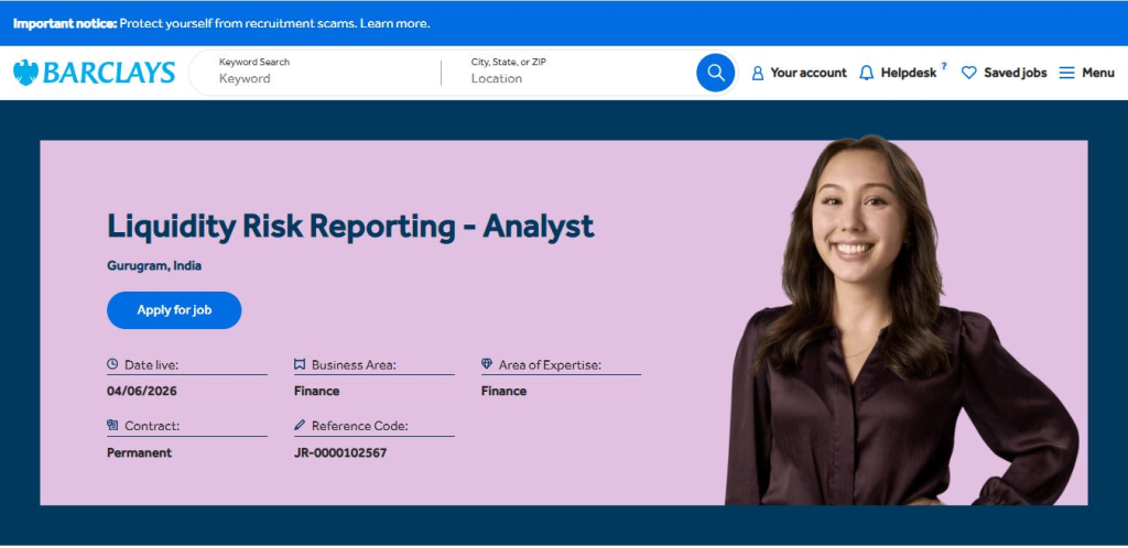 Barclays Recruitment Drive; Hiring Liquidity Risk Reporting Analyst