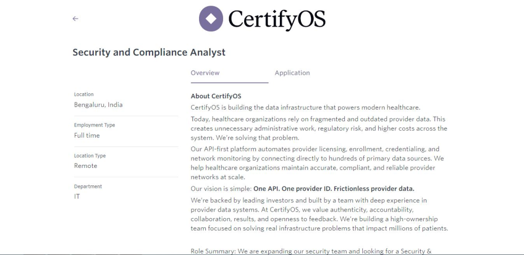 CertifyOS Work from Home Jobs; Hiring Security and Compliance Analyst