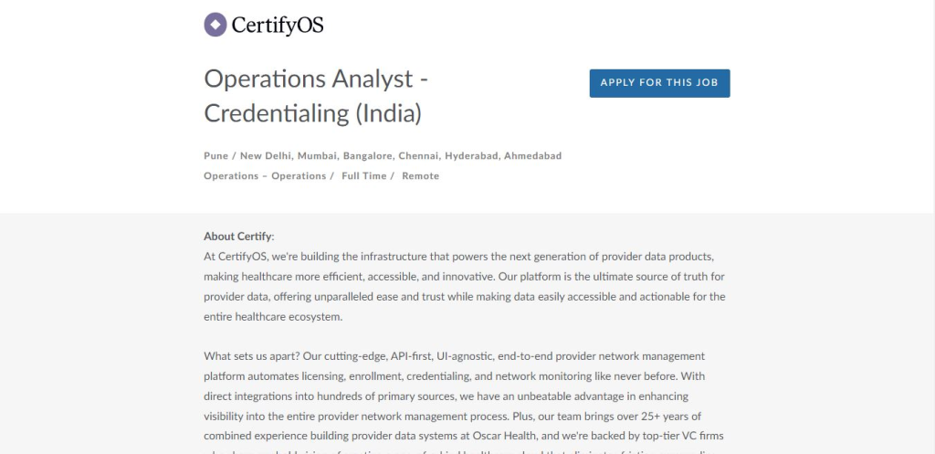 CertifyOS Work from Home Jobs; Hiring Operations Analyst