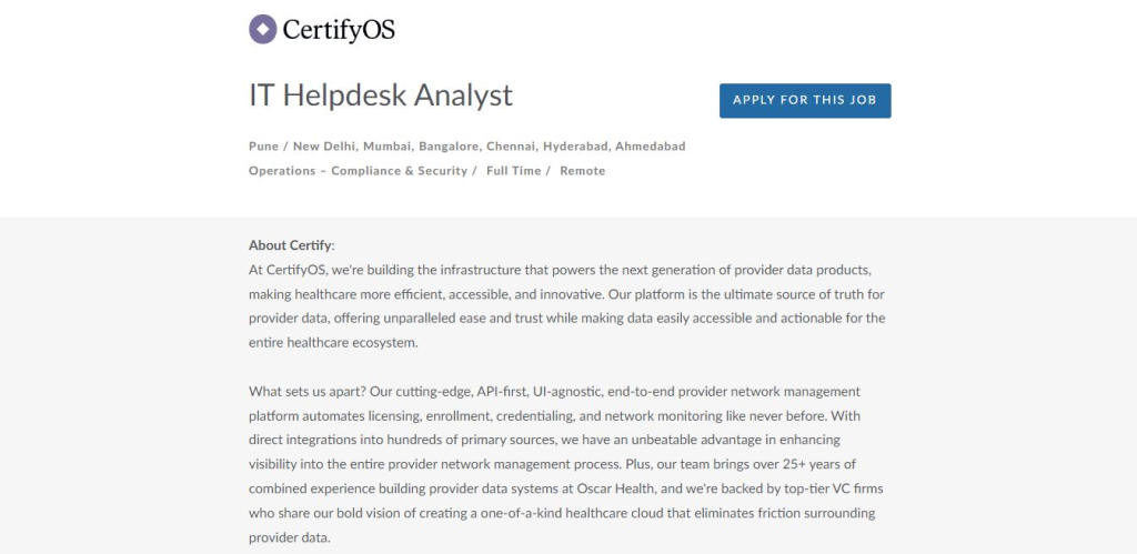 CertifyOS Work from Home Jobs; Hiring IT Helpdesk Analyst