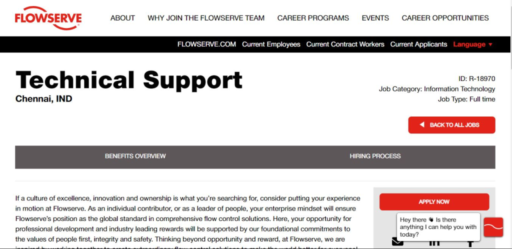 Flowserve Recruitment Drive; Hiring Technical Support