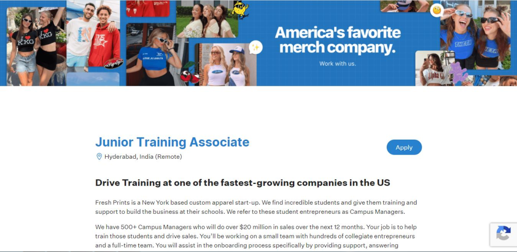 Fresh Prints Work from Home Jobs; Hiring Junior Training Associate