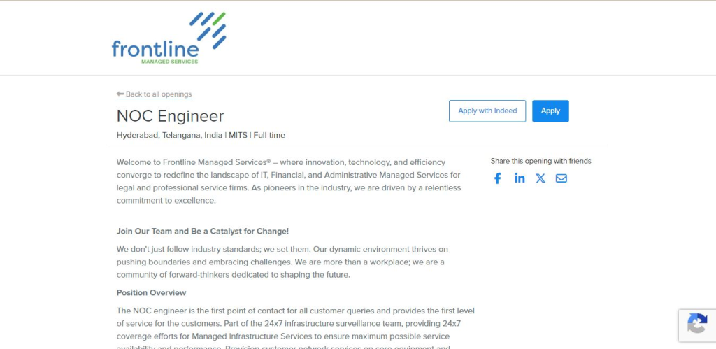 Frontline Managed Services Recruitment Drive; Hiring NOC Engineer