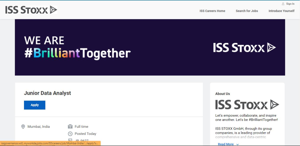 ISS STOXX Recruitment Drive; Hiring Junior Data Analyst