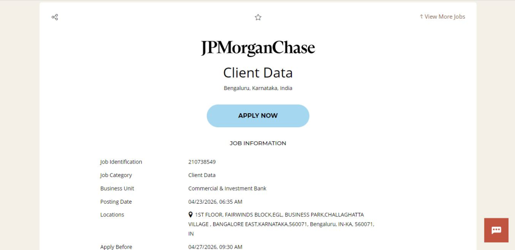 JPMorgan & Chase Recruitment Drive; Hiring Client Data Associate
