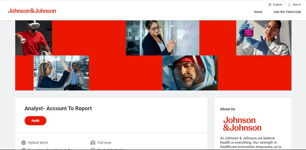 Johnson & Johnson Recruitment Drive; Hiring Analyst