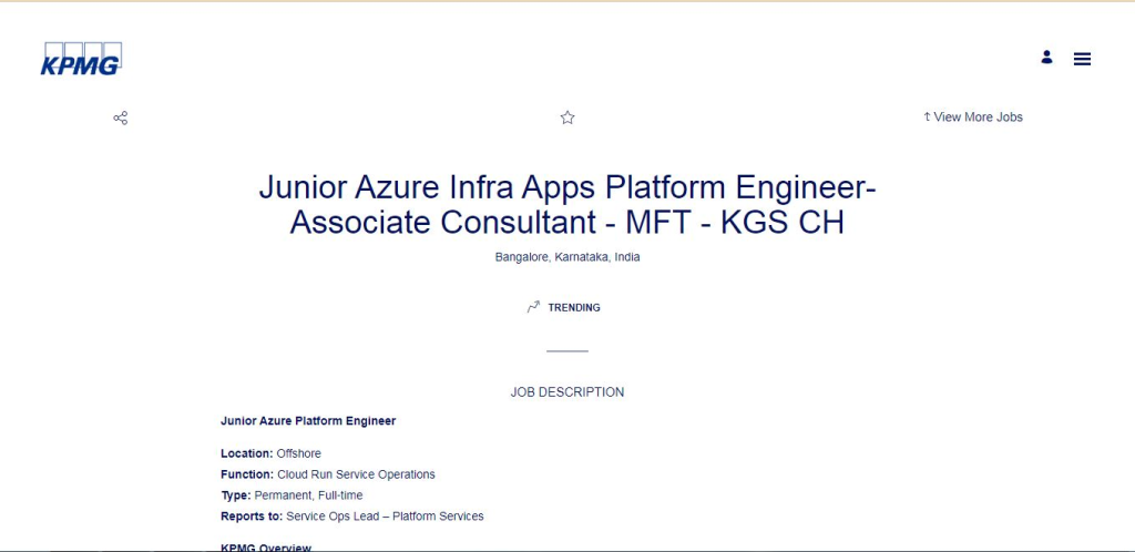 KPMG Recruitment Drive; Hiring Junior Azure Platform Engineer