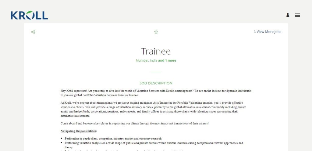 Kroll Recruitment Drive; Hiring Trainee
