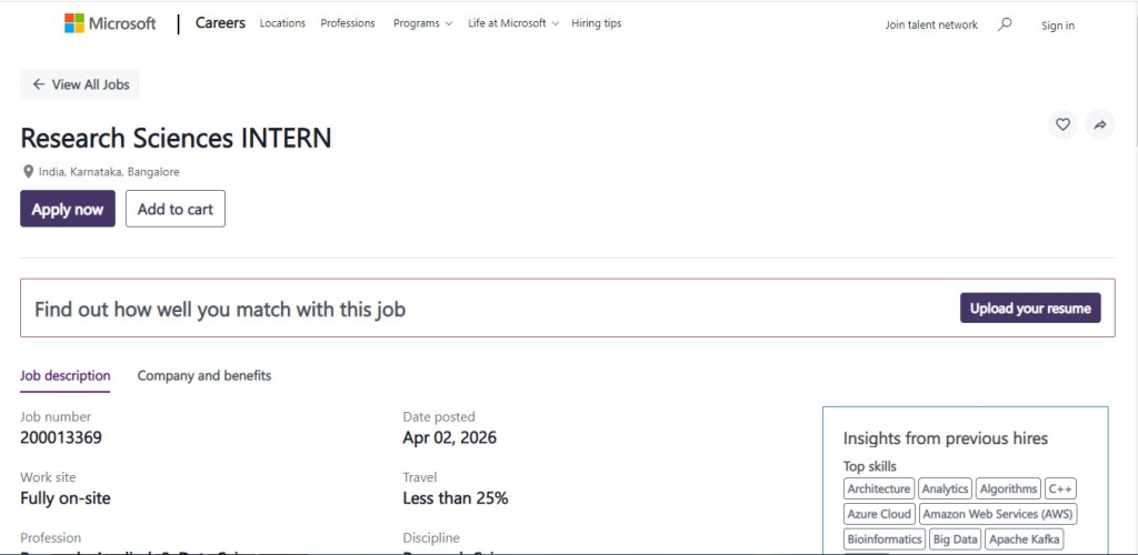 Microsoft Internship Drive; Hiring Research Sciences Intern